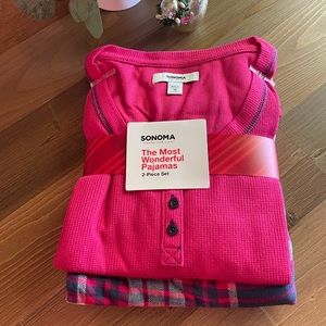 Sonoma Most Wonderful Pajama Set pink blue Plaid  women’s Medium NWT